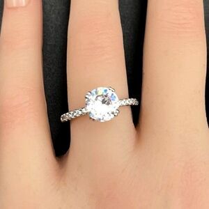 .925 Sterling Silver with Round Cut White Diamond Cubic Zirconia Ring Size 6